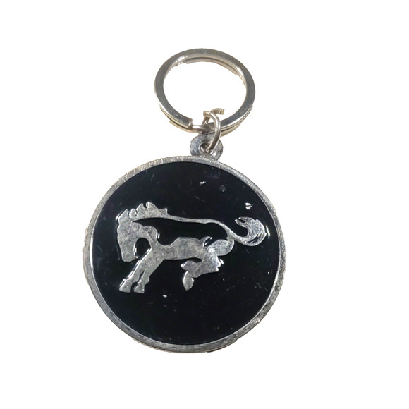 Bronco Keychain Horse Logo Keychain Scratches Black Silver Tone - Picture 4 of 6